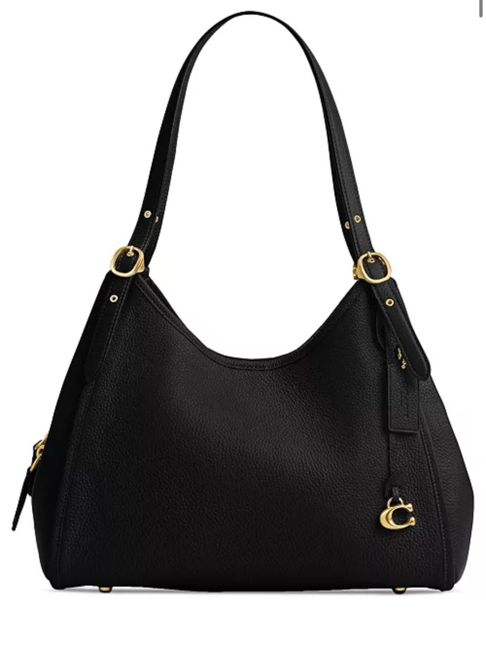 Coach Bella Black Leather Shoulder Bag with Gold Hardware